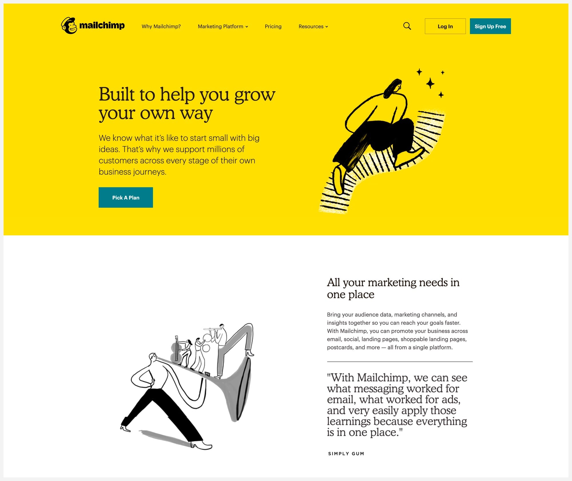 Mailchimp homepage interface