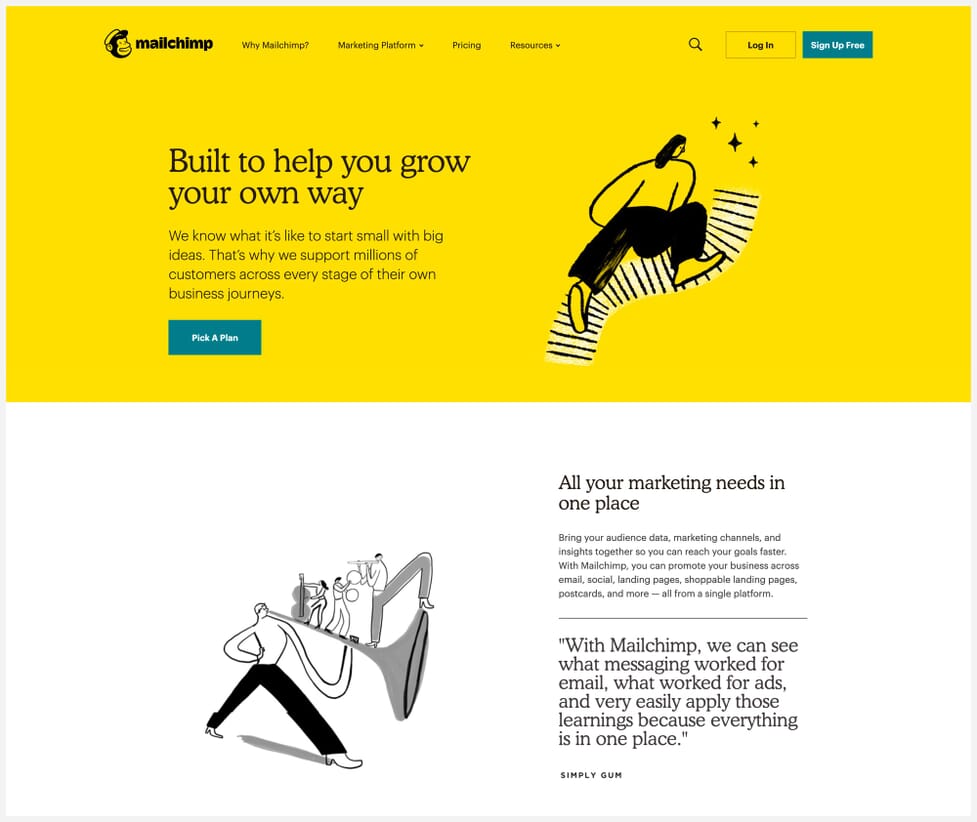 Mailchimp homepage interface