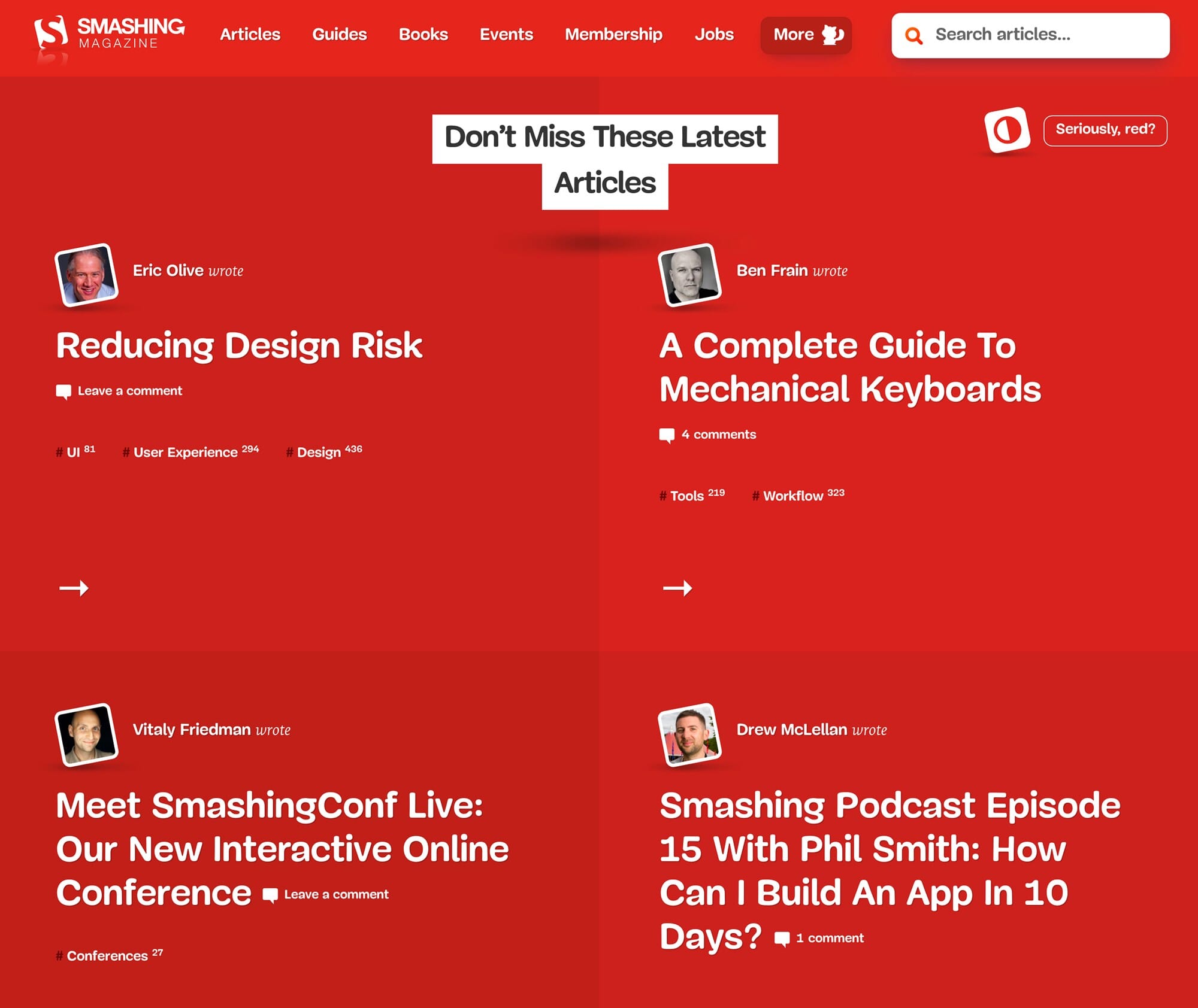 Smashing magazine homepage interface