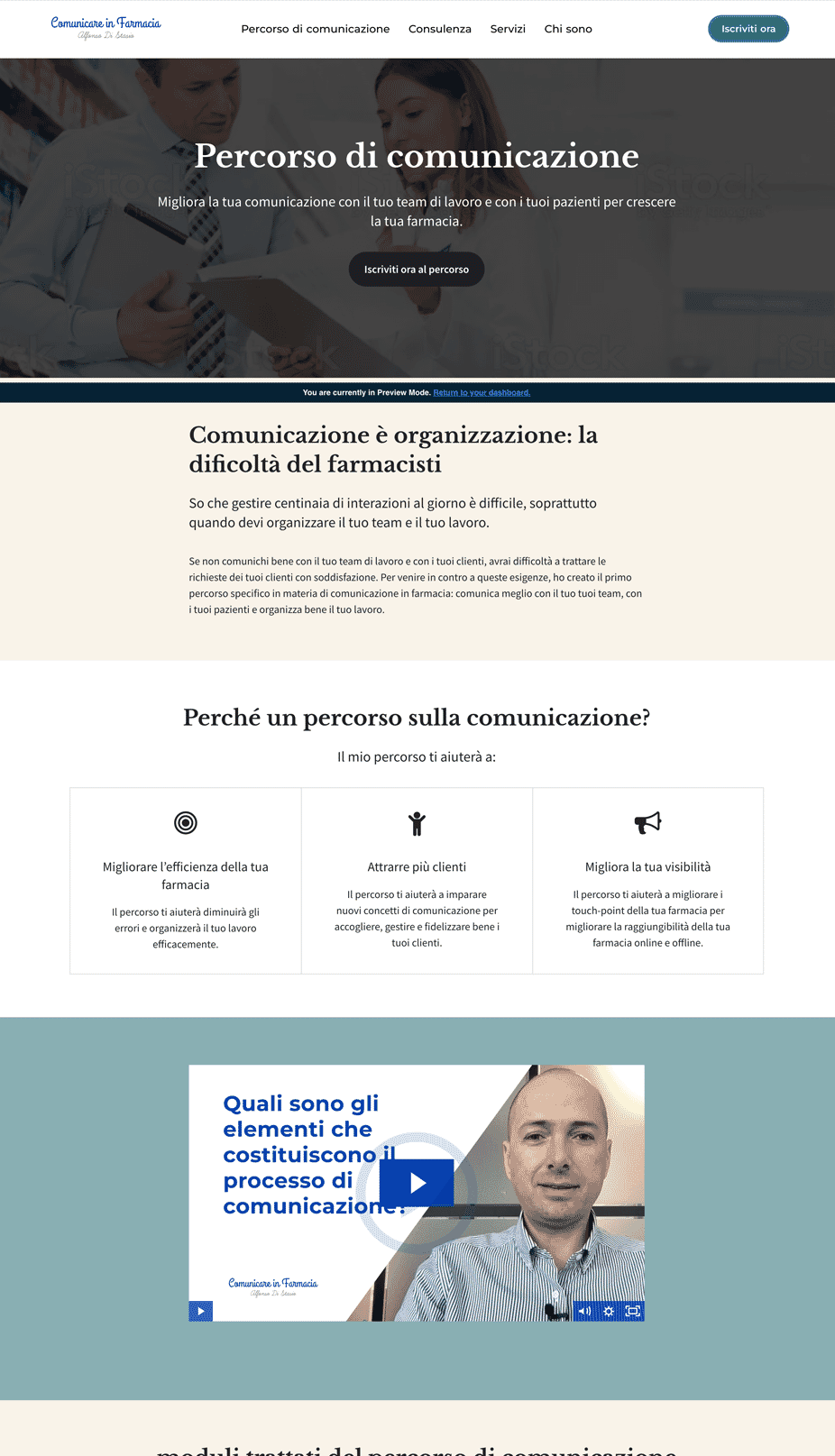 Screens of the previous Comunicare in Farmacia website showing unclear hierarchy and weak visual identity
