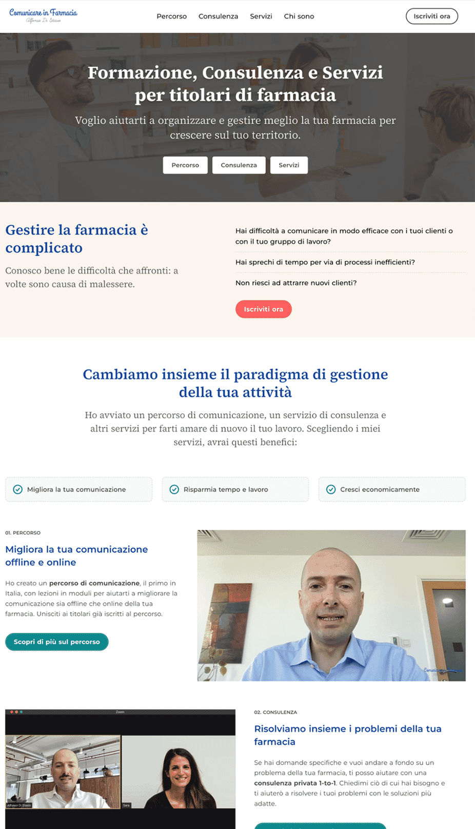 Screens of the previous Comunicare in Farmacia website showing unclear hierarchy and weak visual identity