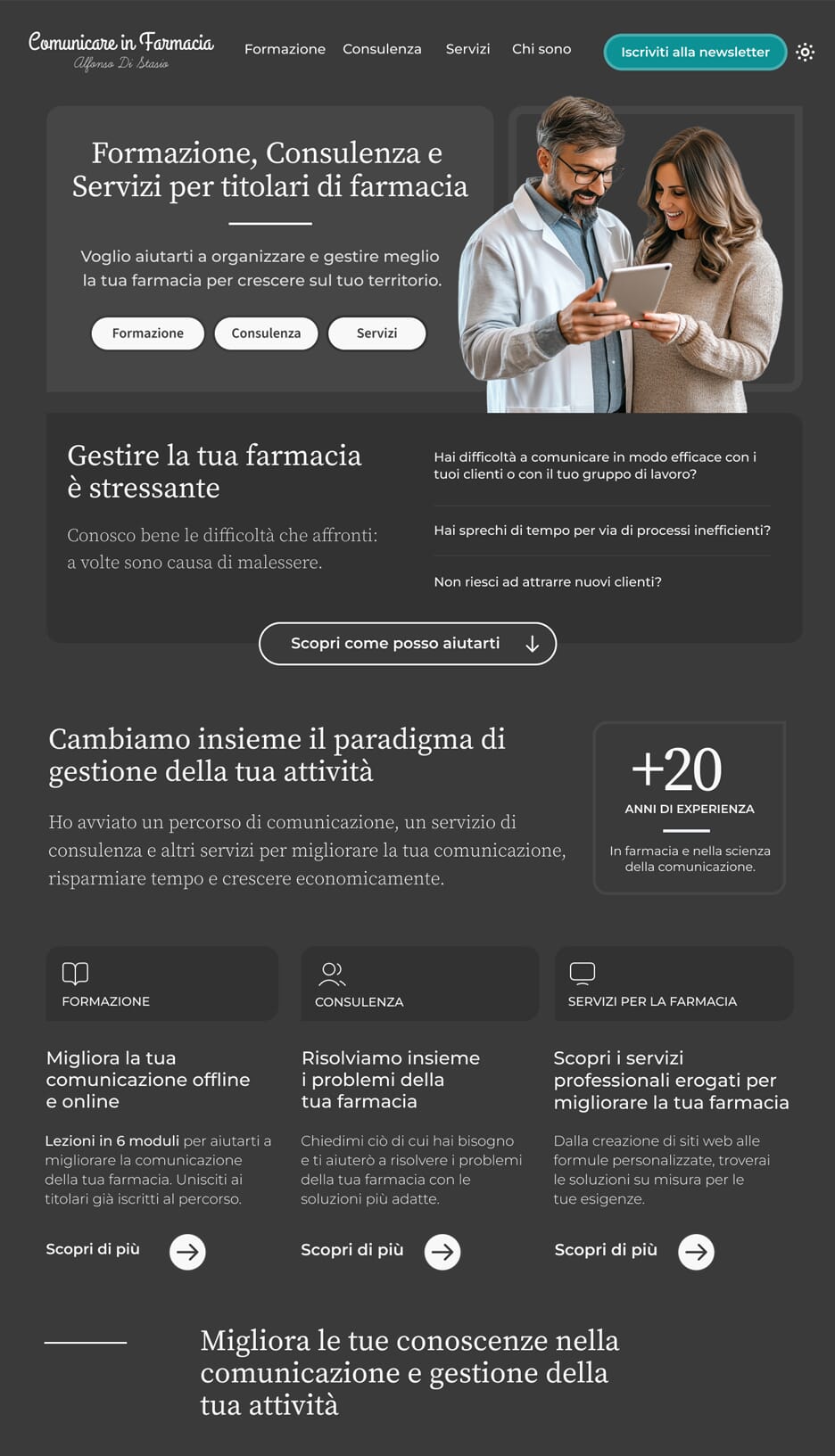 Dark theme version of the website designed to improve contrast, accessibility, and reading comfort