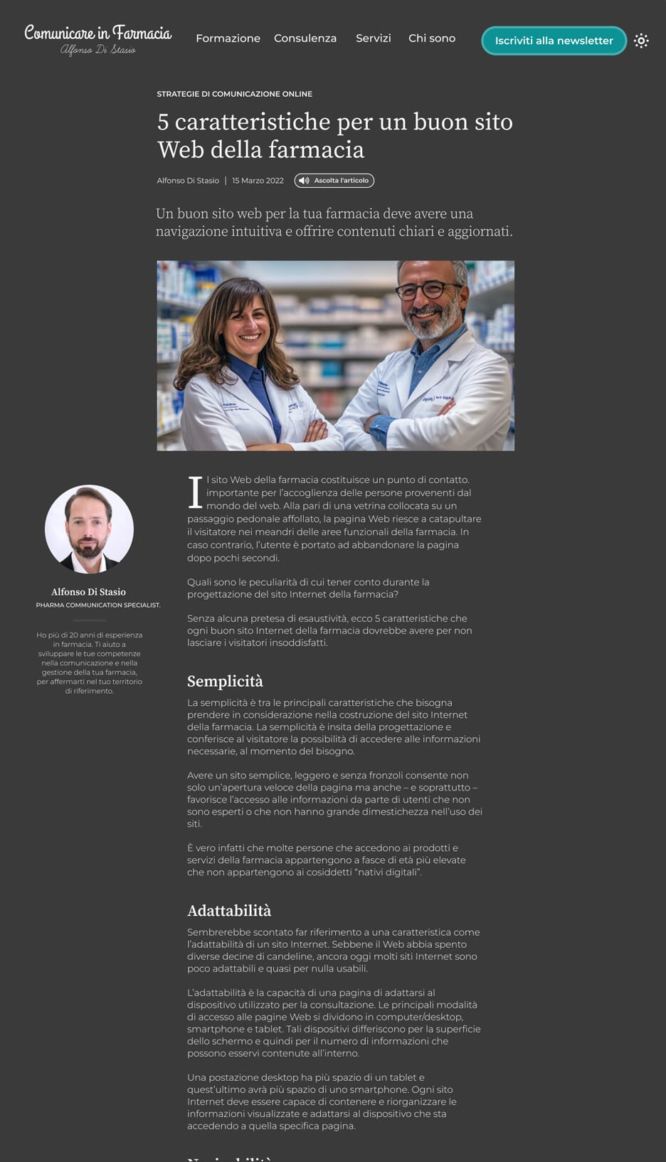 Dark theme version of the website designed to improve contrast, accessibility, and reading comfort