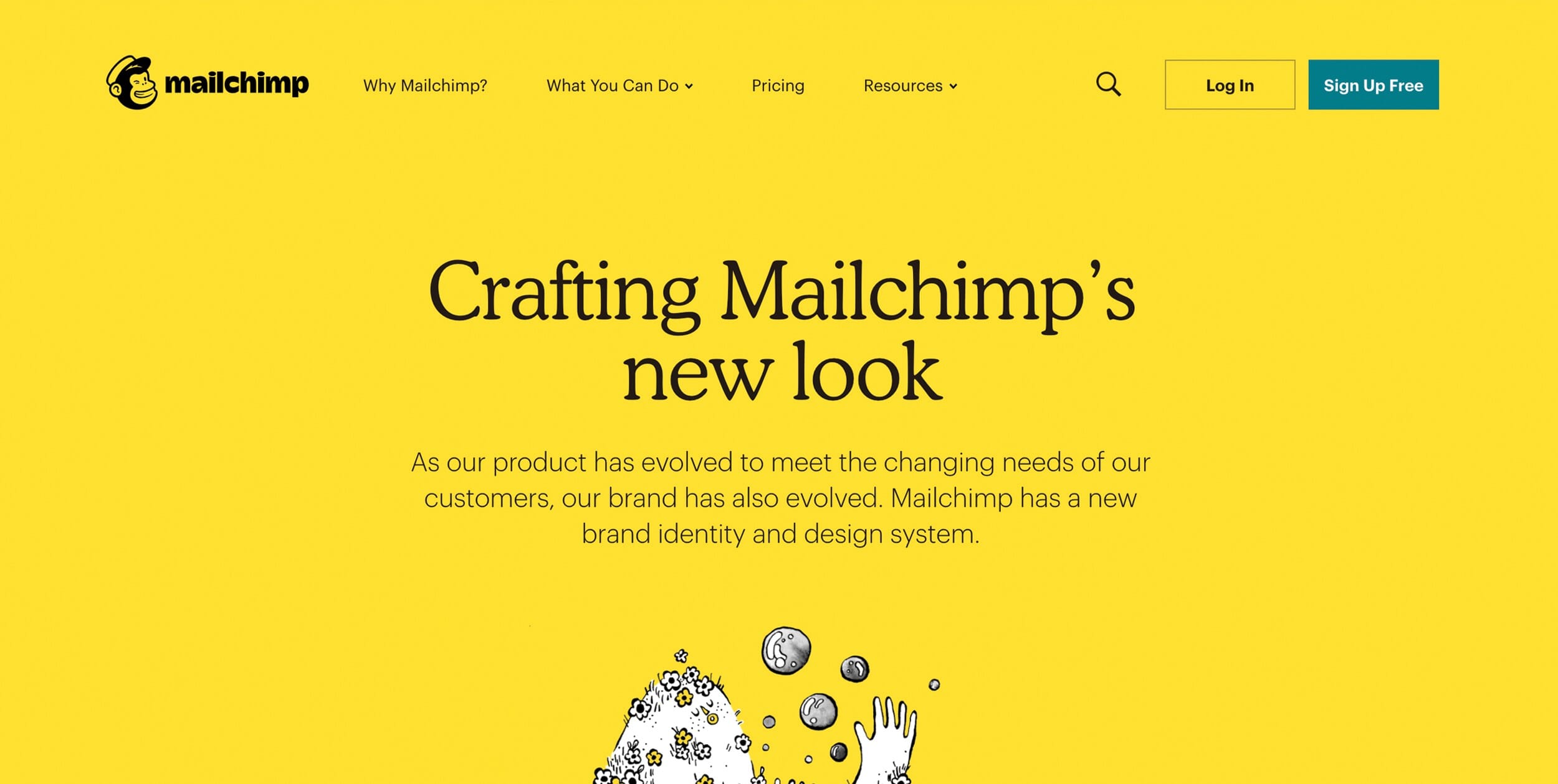 Redesigned homepage of Mailchimp
