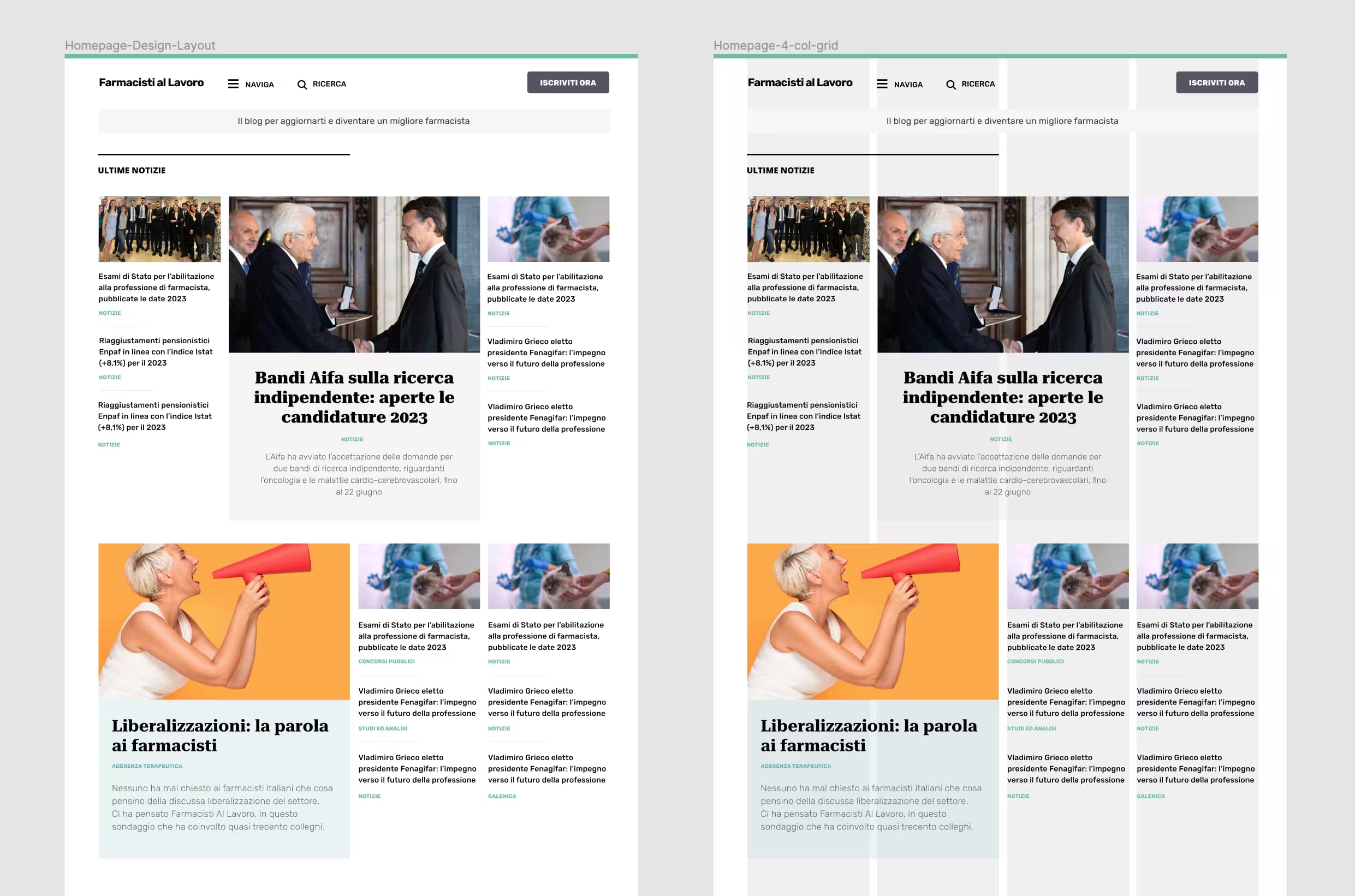 Layout with 4-column grids: fresh for young & dynamic