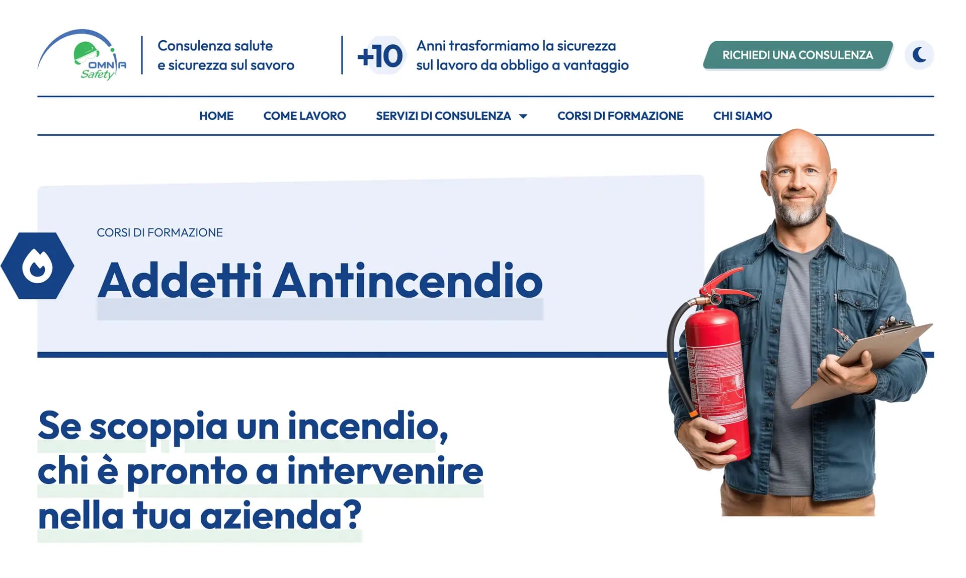 Top page section with a lead character introducing the message.