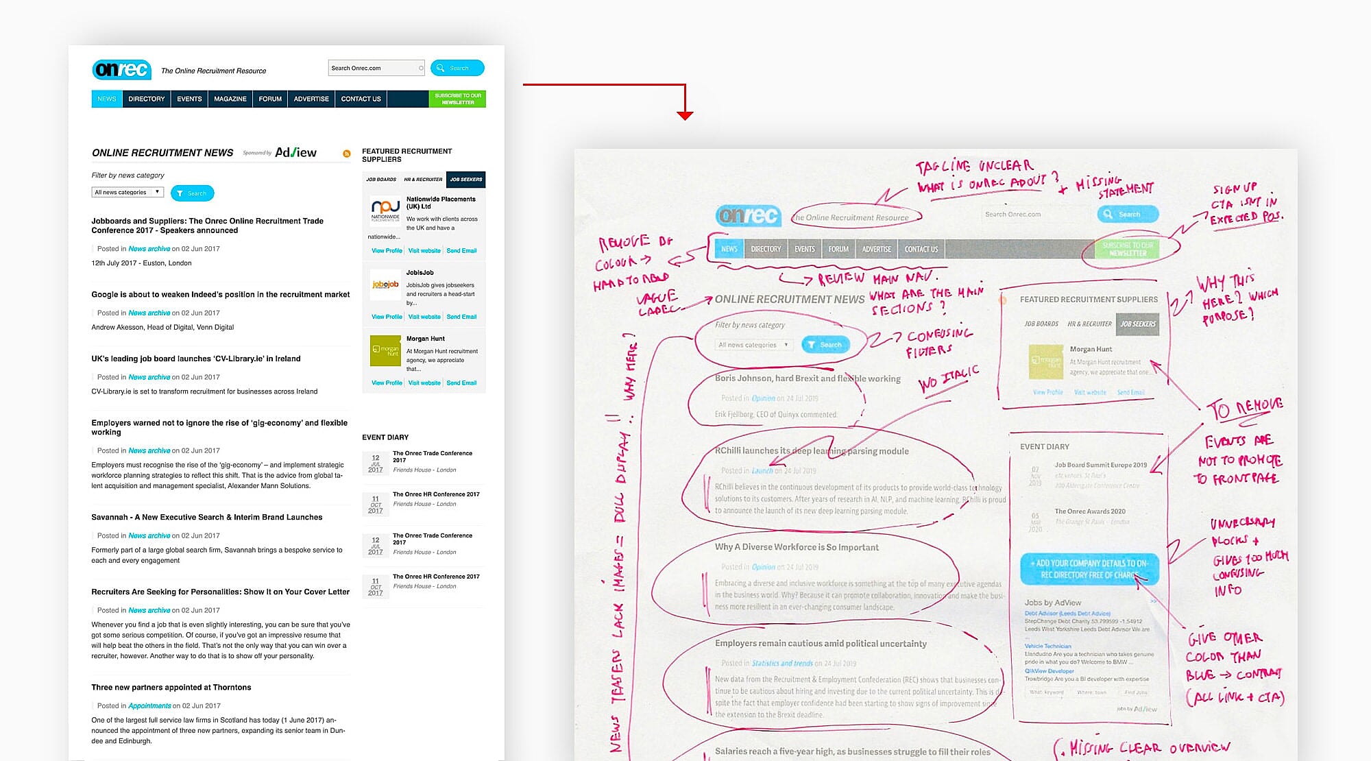 Onrec old homepage audit