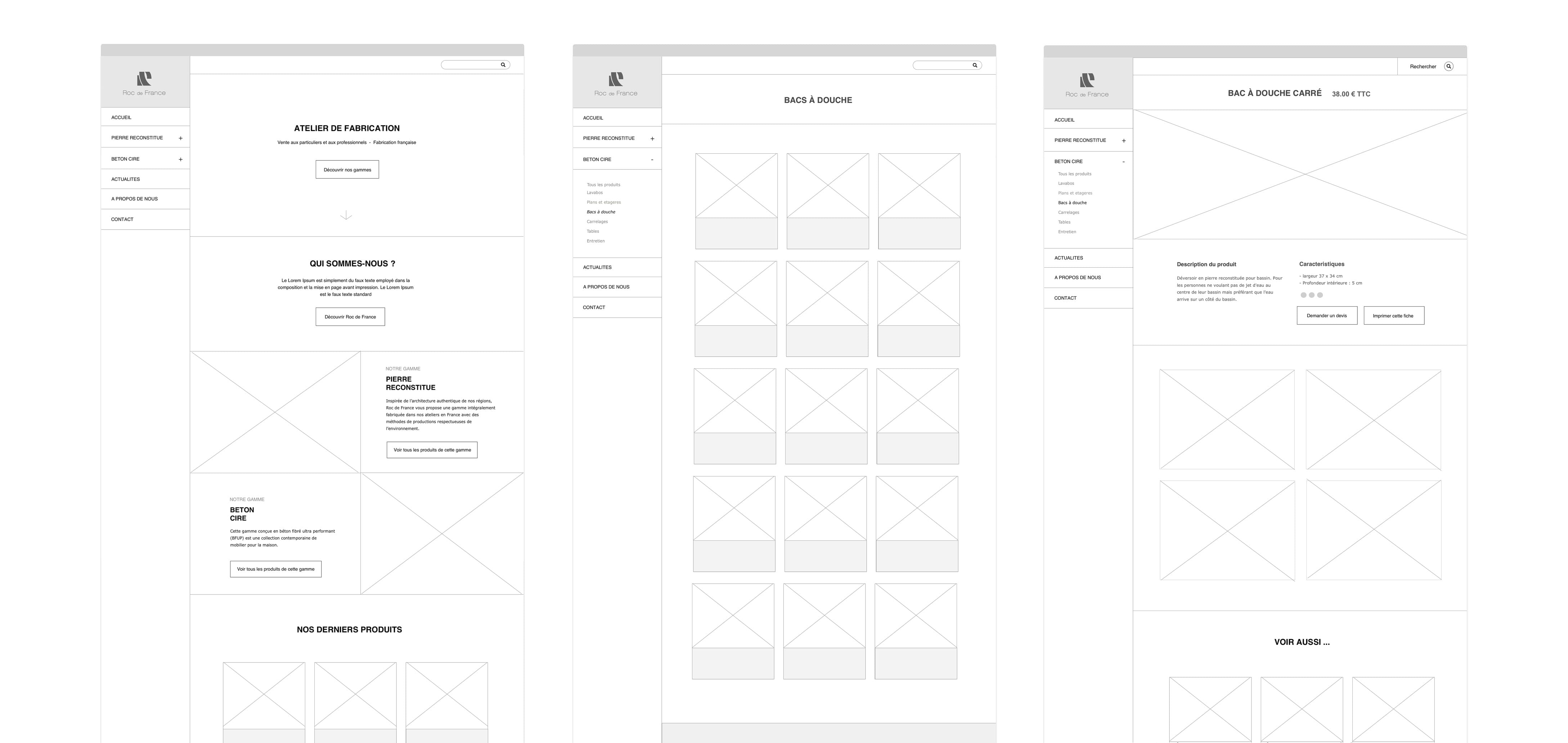Wireframe of the main pages of Roc de France